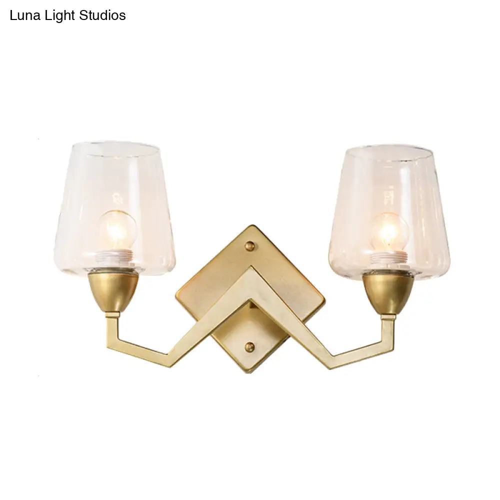 DecorBites™ Mid-Century Wall Lamp with Truncated Cone Shade and Smoke/Clear Glass - Brass Sconce Light Fixture