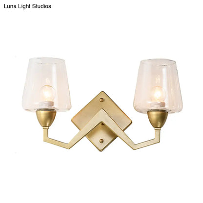 DecorBites™ Mid-Century Wall Lamp with Truncated Cone Shade and Smoke/Clear Glass - Brass Sconce Light Fixture
