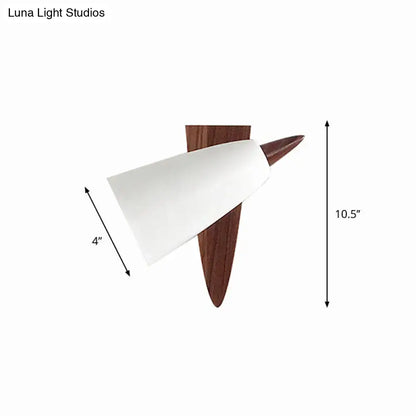 Mid-century white cone metal wall sconce bedroom light with wood base