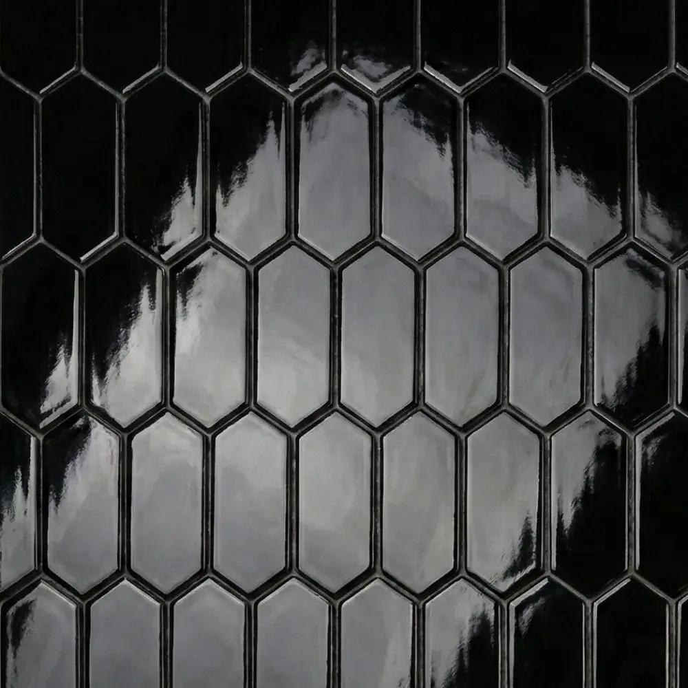 Midnight Glossy Picket Ceramic Tiles 3x6