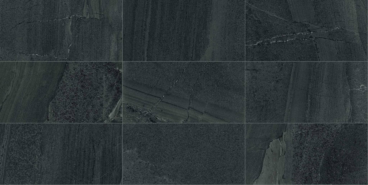Milestone West Black Cove Base Stone Look Porcelain 6x12