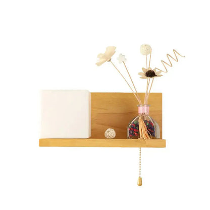 Milk glass cube wall light with wood shelf bedroom sconce