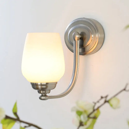 DecorBites™ Milk Glass Wall Sconce Light in Nickel for Stairways
