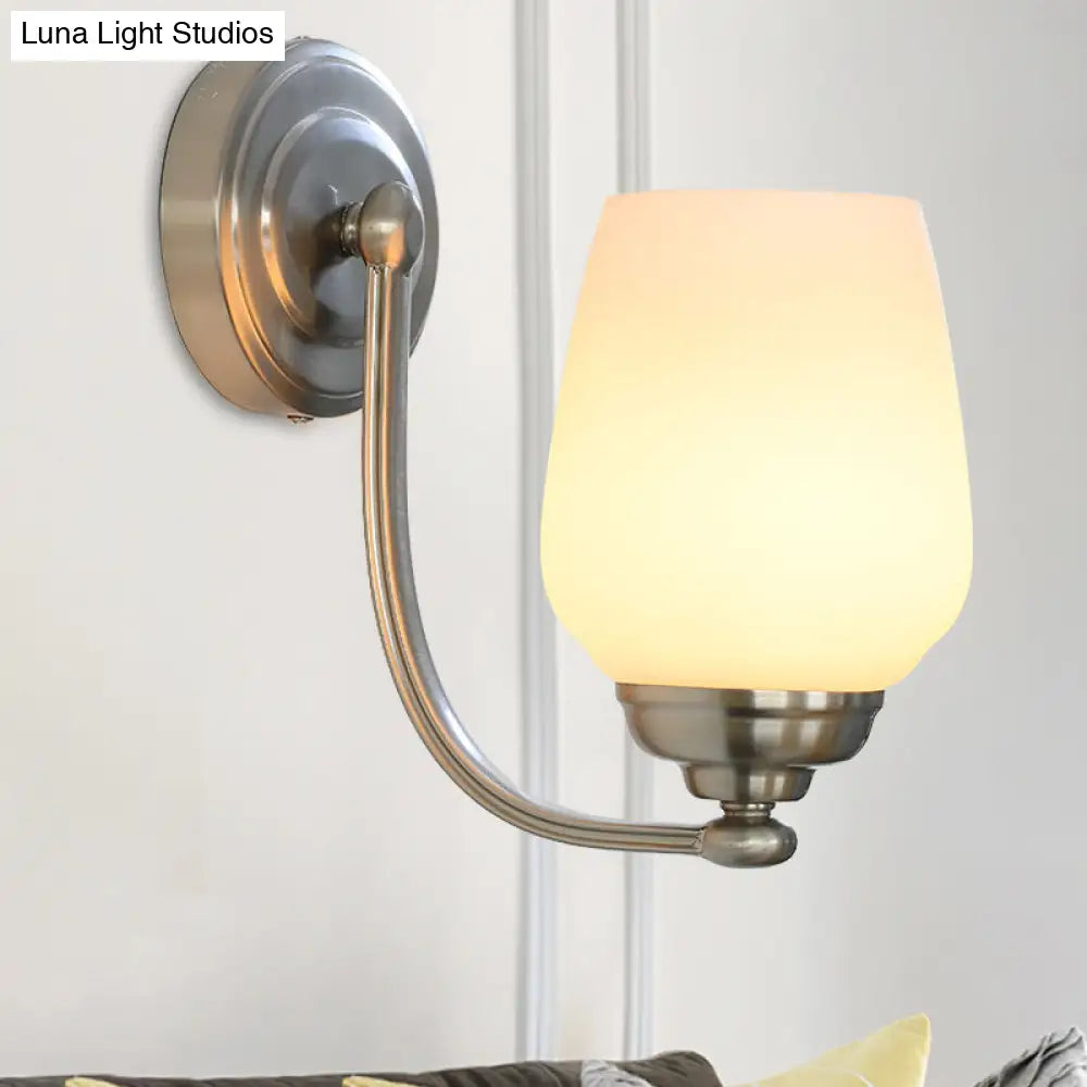 DecorBites™ Milk Glass Wall Sconce Light in Nickel for Stairways