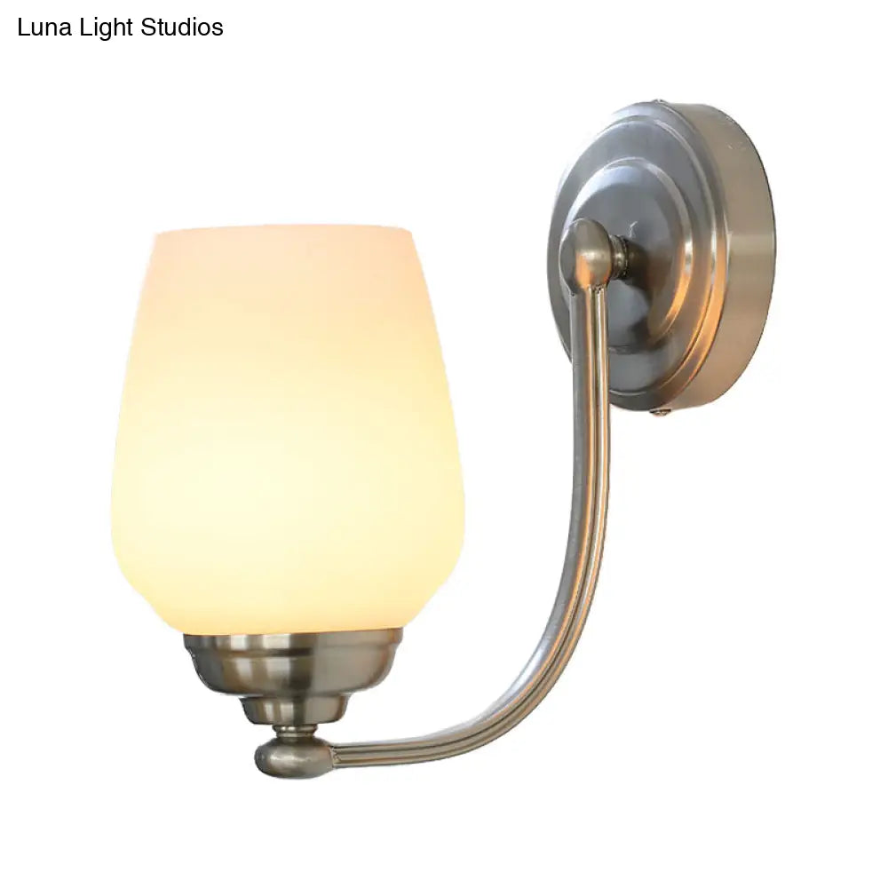DecorBites™ Milk Glass Wall Sconce Light in Nickel for Stairways