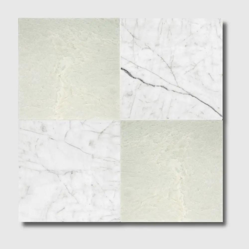 Italian Carrara, Ming Green Polished Checkerboard Pattern Marble Tiles 12x12