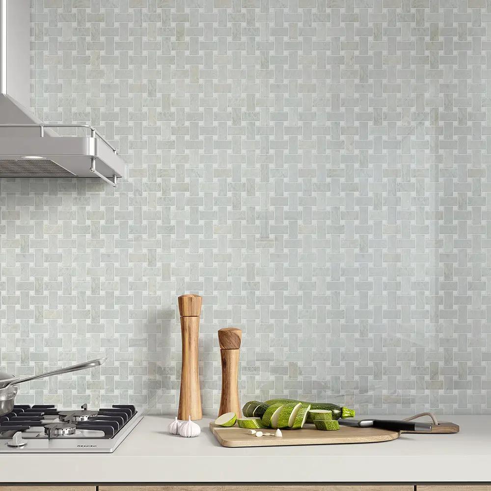 Ming Green Polished Basket Weave Marble Mosaics 12x12