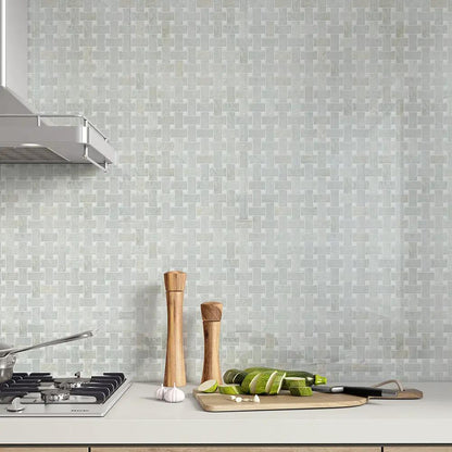 Ming Green Polished Basket Weave Marble Mosaics 12x12