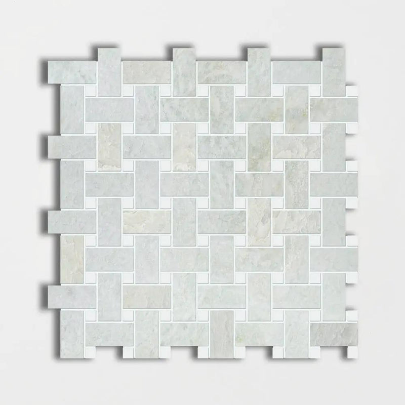 Ming Green Polished Basket Weave Marble Mosaics 12x12