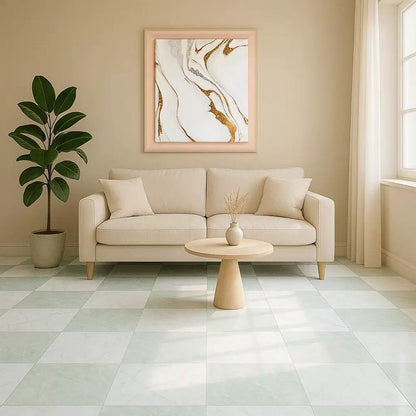 Ming Green, Thassos Extra Polished Checkerboard Pattern Marble Tiles 12x12