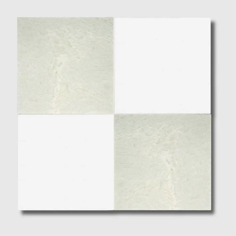 Ming Green, Thassos Extra Polished Checkerboard Pattern Marble Tiles 12x12