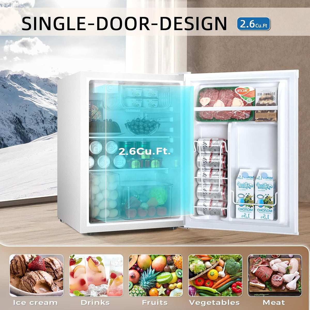Mini Compact Refrigerator with Freezer, 2.6 Cu.Ft 58070RRE0