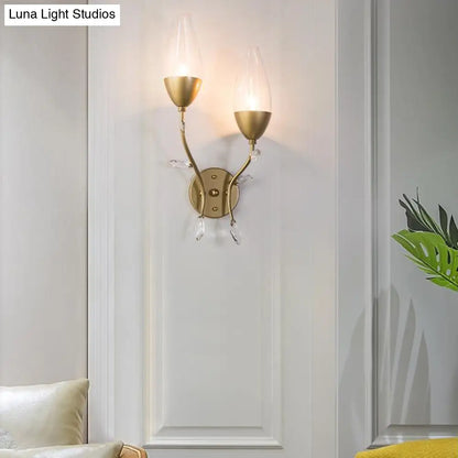 DecorBites™ Mini Wall Sconce Light with Crystal Leaf Design - Modern Metallic Gold Finish - Ideal for Bedroom Illumination