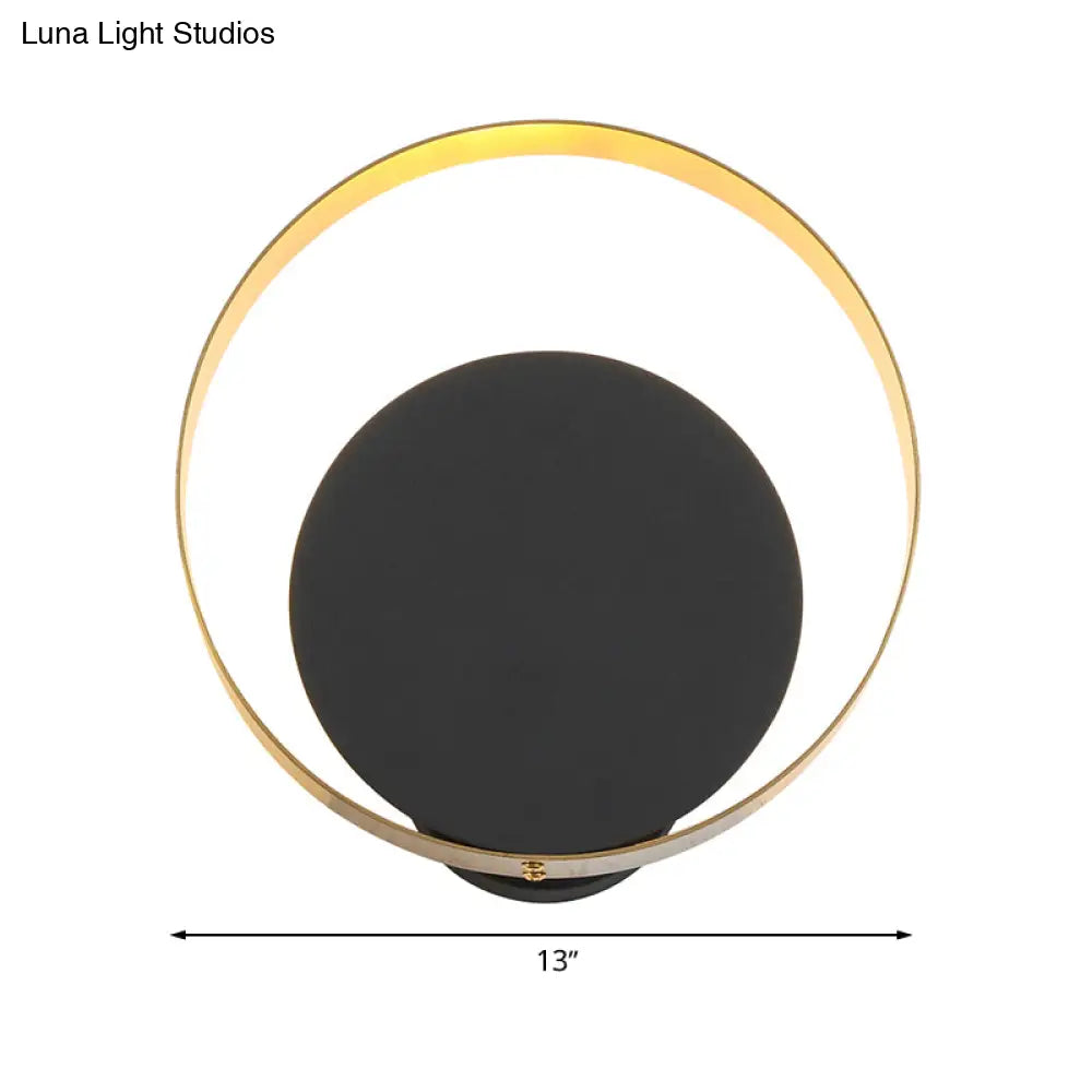 DecorBites™ Minimal Acrylic LED Bedroom Sconce: Circular Wall Mount Light in Black with Pull Chain