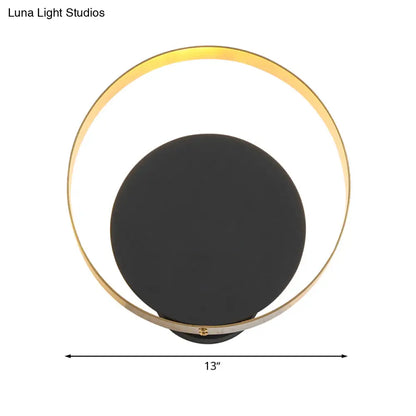 DecorBites™ Minimal Acrylic LED Bedroom Sconce: Circular Wall Mount Light in Black with Pull Chain