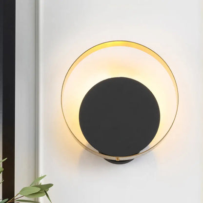 DecorBites™ Minimal Acrylic LED Bedroom Sconce: Circular Wall Mount Light in Black with Pull Chain