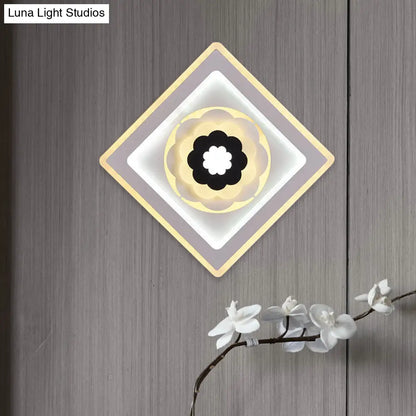 DecorBites™ Minimal Acrylic Rhombus LED Wall Sconce Light with Bloom Pattern (White/Black) for Study Rooms
