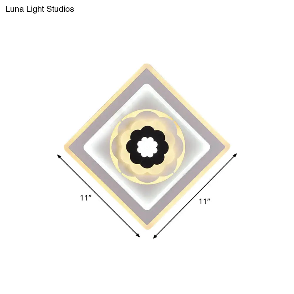 DecorBites™ Minimal Acrylic Rhombus LED Wall Sconce Light with Bloom Pattern (White/Black) for Study Rooms