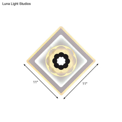 DecorBites™ Minimal Acrylic Rhombus LED Wall Sconce Light with Bloom Pattern (White/Black) for Study Rooms