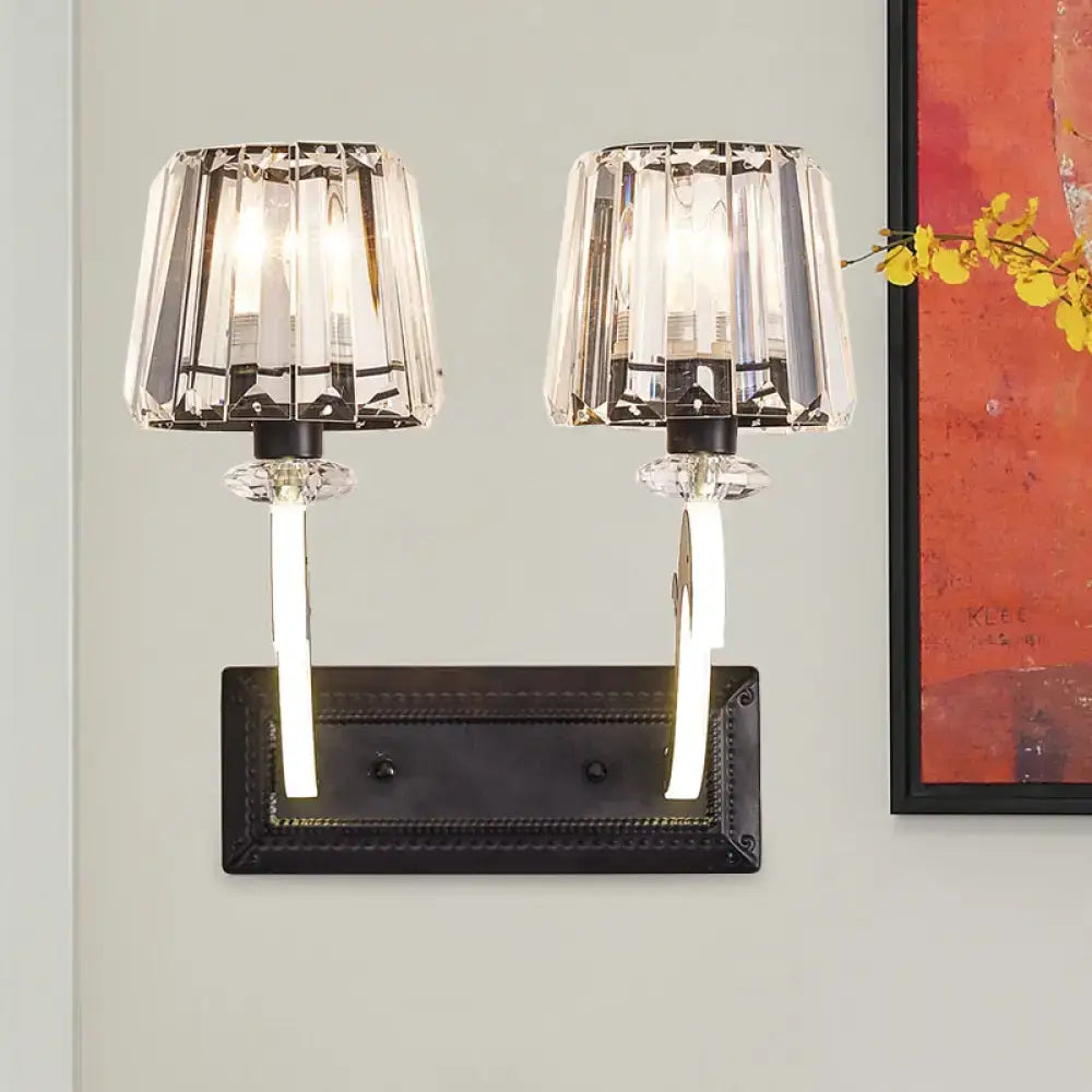 Minimal brass and crystal wall lamp with cone shade for bedroom