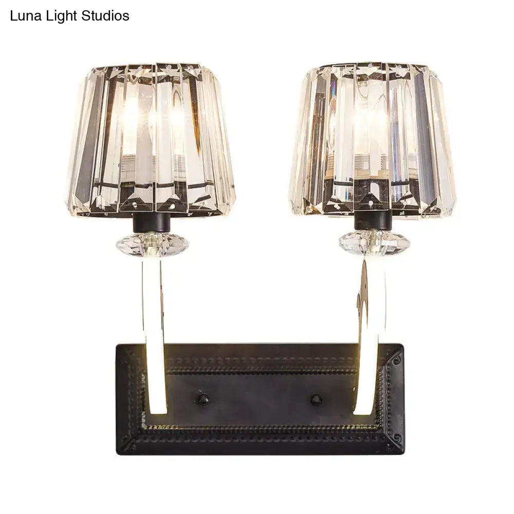 Minimal brass and crystal wall lamp with cone shade for bedroom