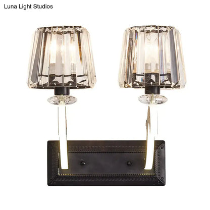 Minimal brass and crystal wall lamp with cone shade for bedroom