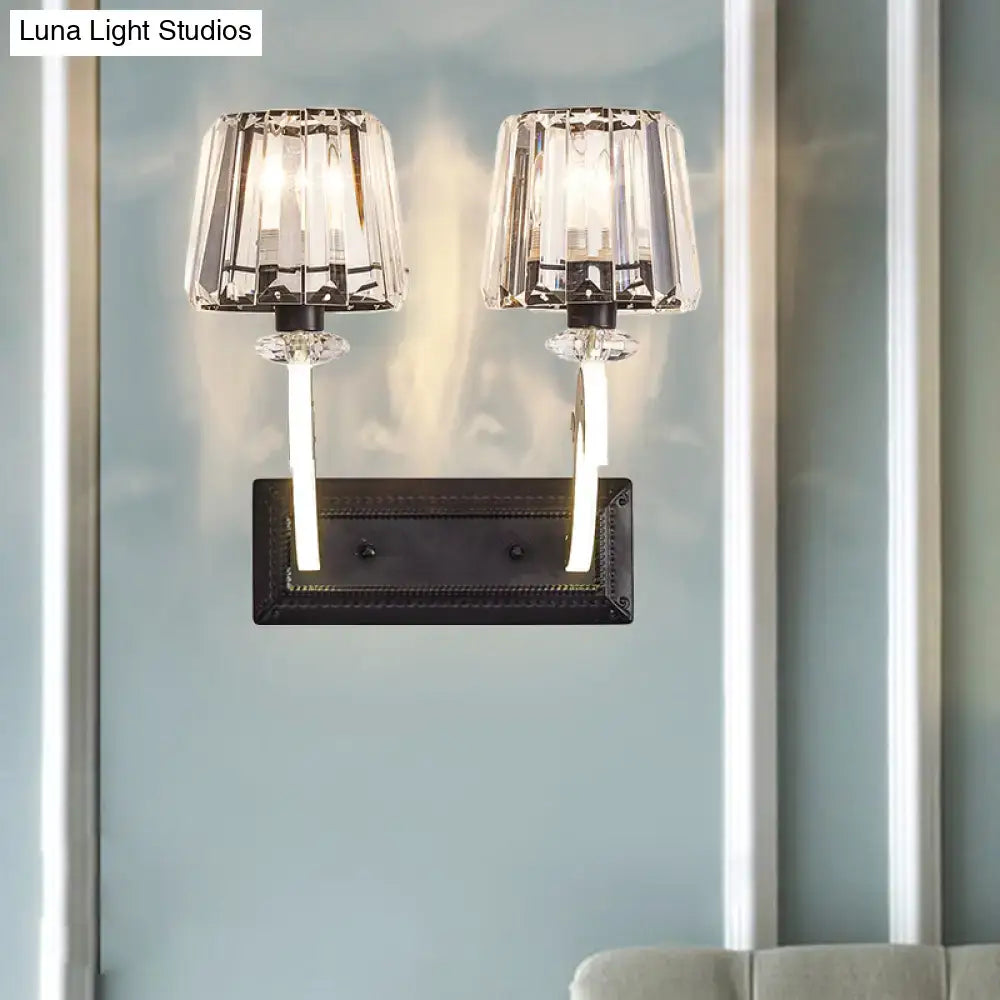 Minimal brass and crystal wall lamp with cone shade for bedroom