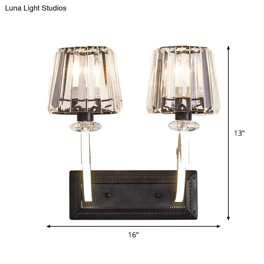Minimal brass and crystal wall lamp with cone shade for bedroom