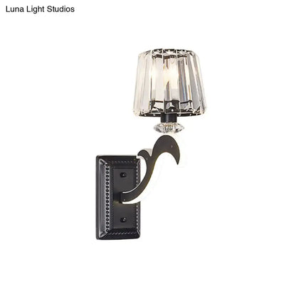 Minimal brass and crystal wall lamp with cone shade for bedroom