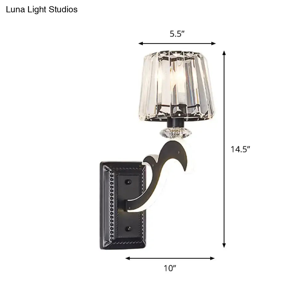 Minimal brass and crystal wall lamp with cone shade for bedroom