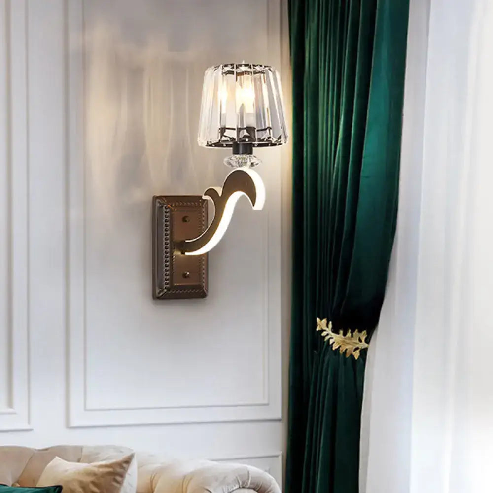 Minimal brass and crystal wall lamp with cone shade for bedroom