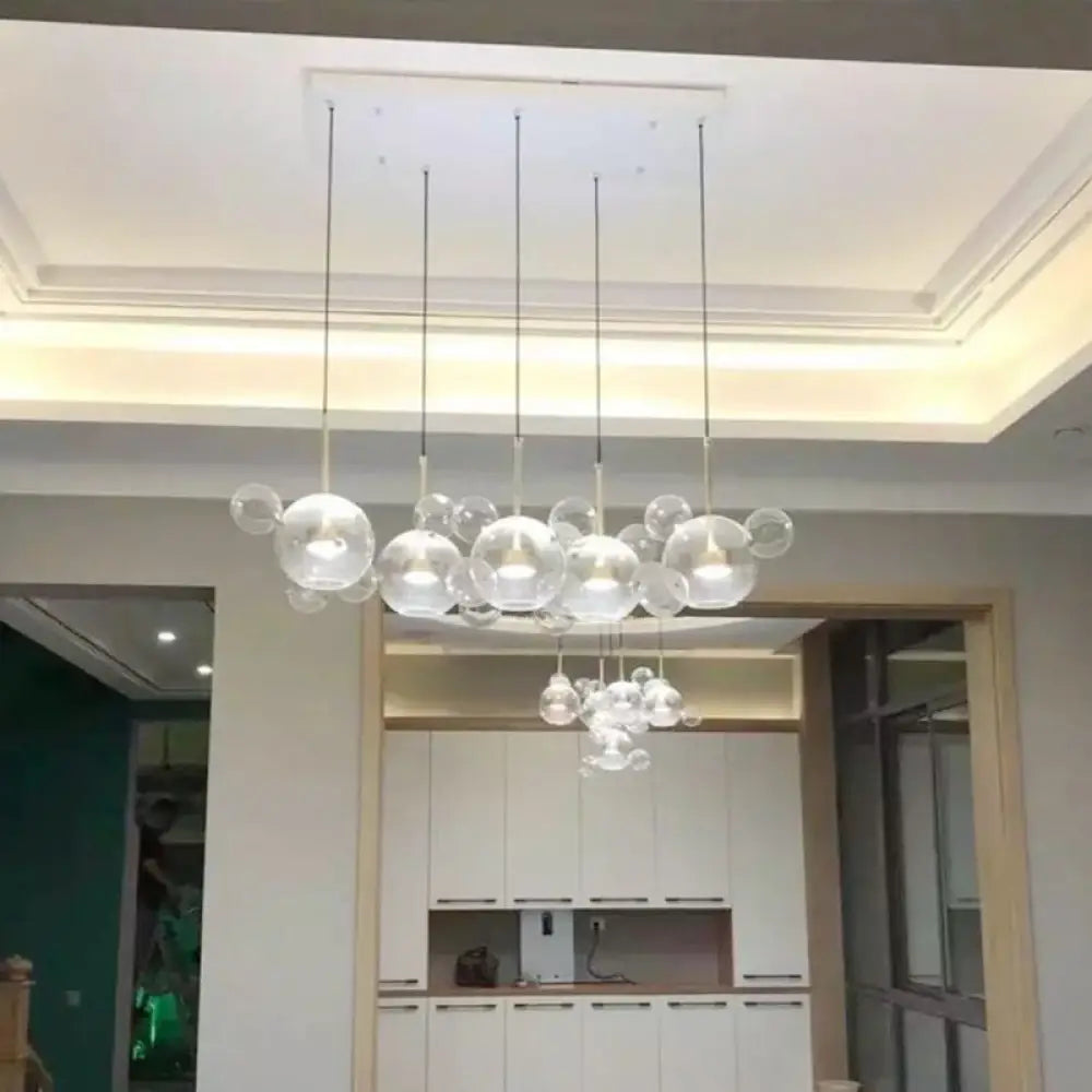 DecorBites™ Minimal Brass Bubble Pendant Light with 5 Clear Glass Heads