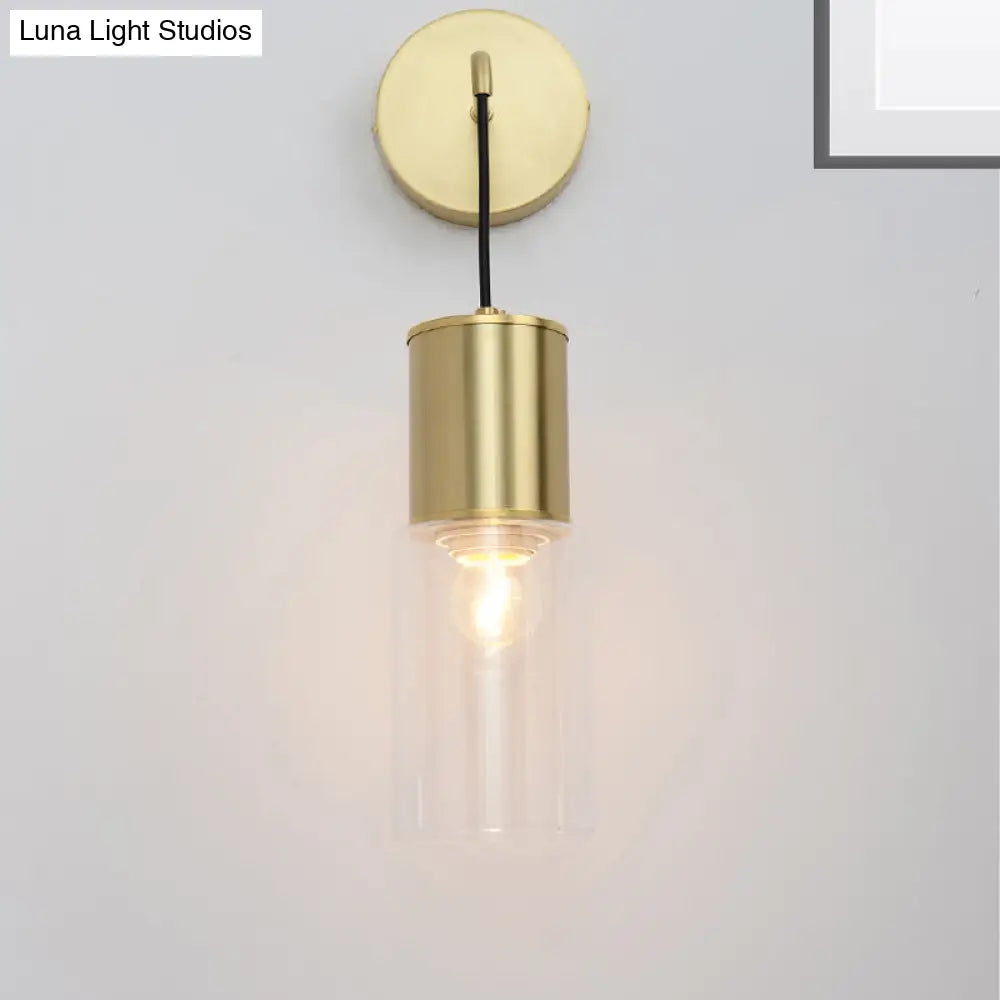 DecorBites™ Minimal Brass Tube Wall Sconce Light with Clear Glass Mount - Single Light Lamp Kit