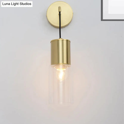DecorBites™ Minimal Brass Tube Wall Sconce Light with Clear Glass Mount - Single Light Lamp Kit