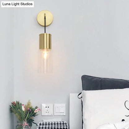 DecorBites™ Minimal Brass Tube Wall Sconce Light with Clear Glass Mount - Single Light Lamp Kit