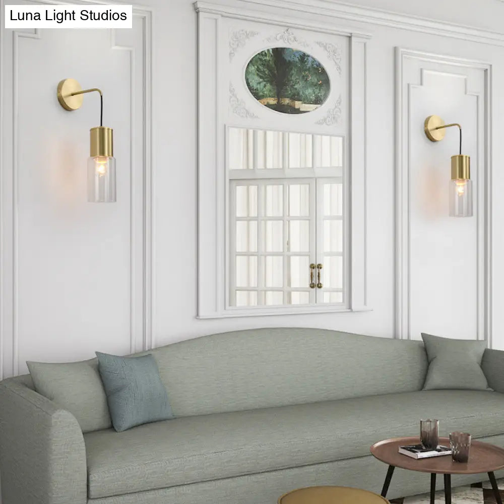 DecorBites™ Minimal Brass Tube Wall Sconce Light with Clear Glass Mount - Single Light Lamp Kit