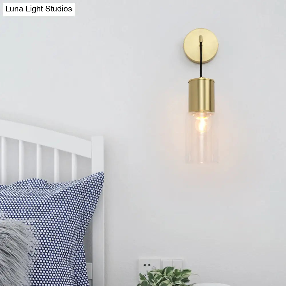 DecorBites™ Minimal Brass Tube Wall Sconce Light with Clear Glass Mount - Single Light Lamp Kit