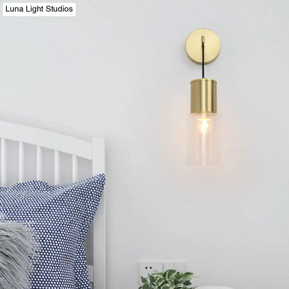 DecorBites™ Minimal Brass Tube Wall Sconce Light with Clear Glass Mount - Single Light Lamp Kit