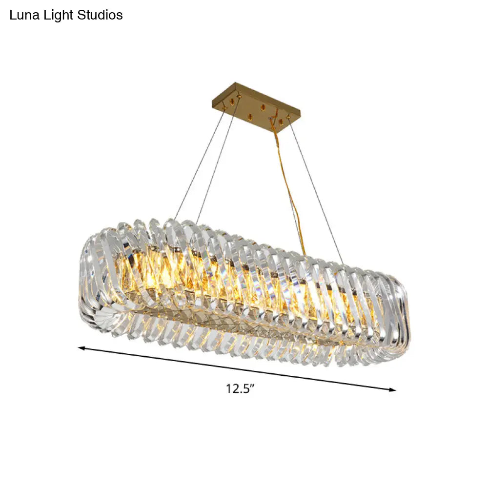 DecorBites™ Minimalist 12-Light Clear Crystal Oval Island Lamp Pendant for Dining Room