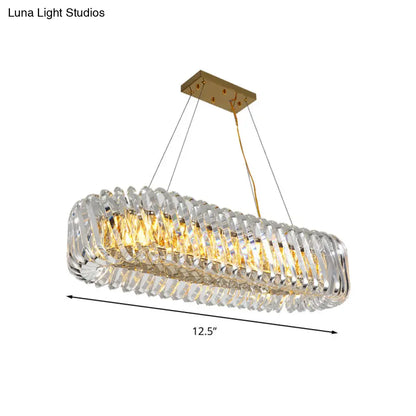 DecorBites™ Minimalist 12-Light Clear Crystal Oval Island Lamp Pendant for Dining Room