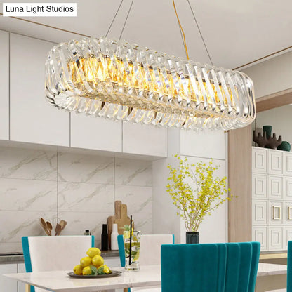 DecorBites™ Minimalist 12-Light Clear Crystal Oval Island Lamp Pendant for Dining Room