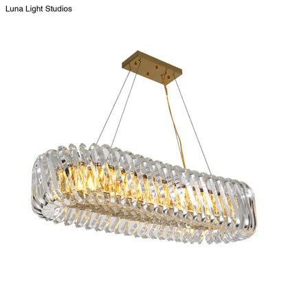 DecorBites™ Minimalist 12-Light Clear Crystal Oval Island Lamp Pendant for Dining Room