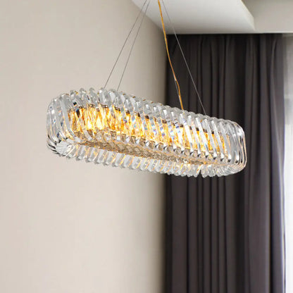 DecorBites™ Minimalist 12-Light Clear Crystal Oval Island Lamp Pendant for Dining Room