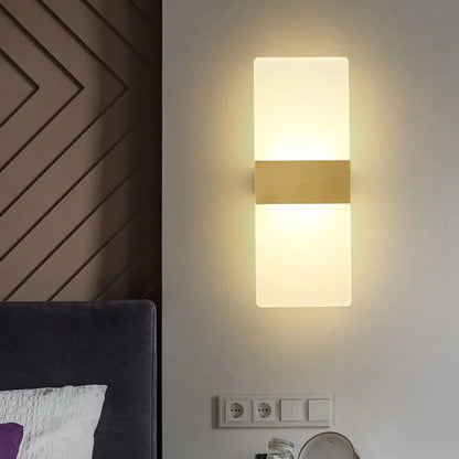 DecorBites™ Minimalist Acrylic Wall Sconce with Gold Band and Warm/White Light - Perfect for Bedside