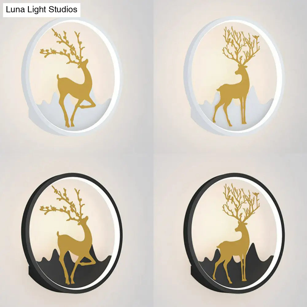 DecorBites™ Minimalist Aluminum Ring LED Wall Sconce with Deer Design