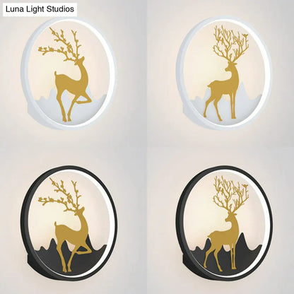 DecorBites™ Minimalist Aluminum Ring LED Wall Sconce with Deer Design