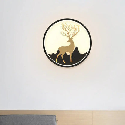 DecorBites™ Minimalist Aluminum Ring LED Wall Sconce with Deer Design