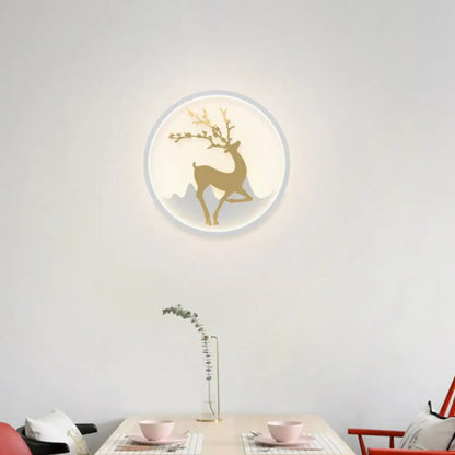 DecorBites™ Minimalist Aluminum Ring LED Wall Sconce with Deer Design