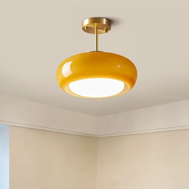 Minimalist amber glass copper led ceiling light for hallway