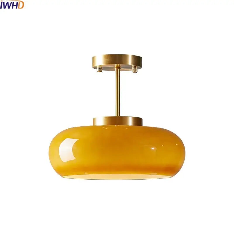 Minimalist amber glass copper led ceiling light for hallway